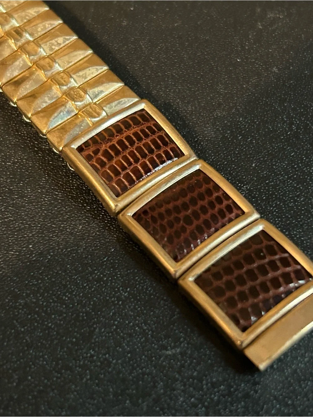 Men's Estate 40s 16mm Stone Wall 1/20 10kt Gold Filled Watch Band Lizard Leather